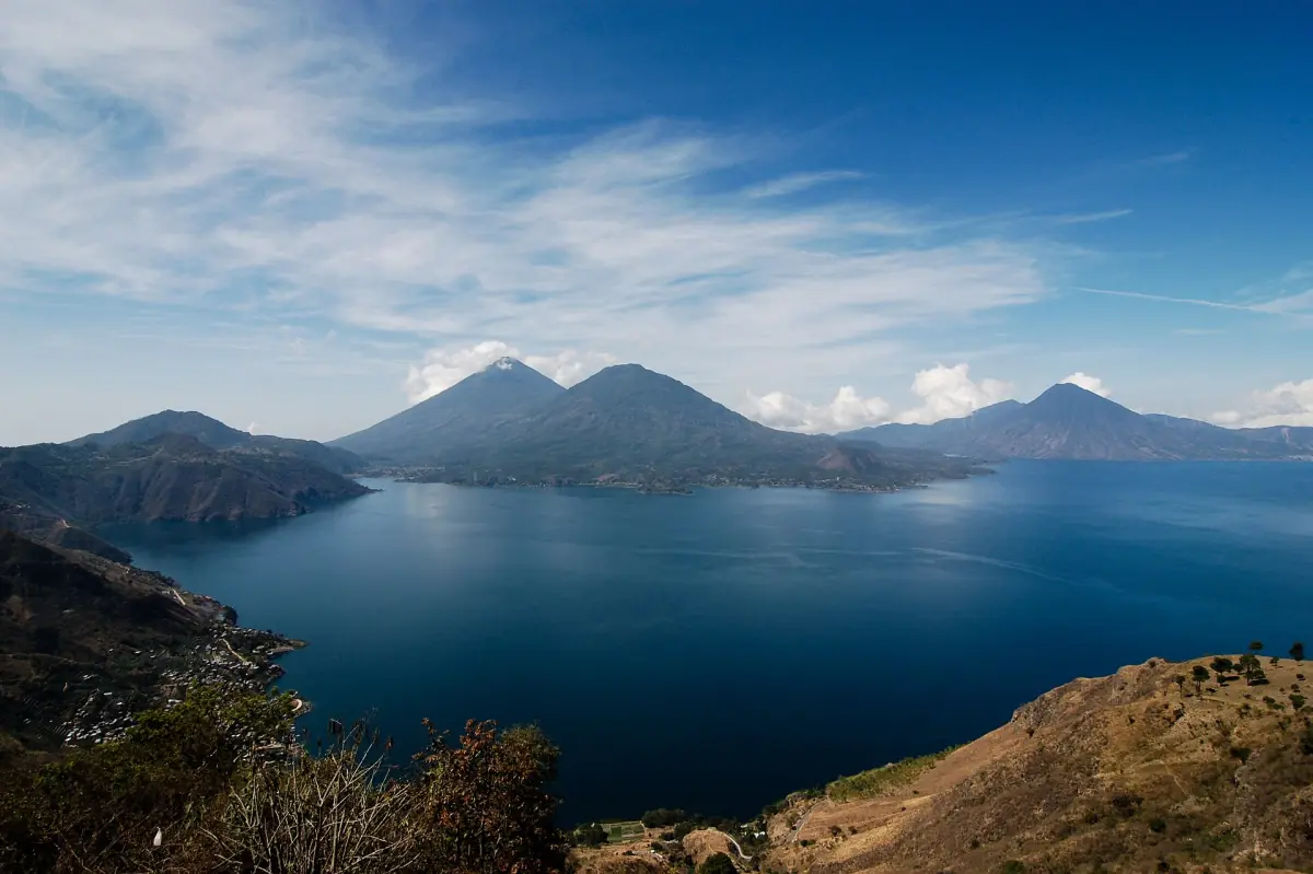 The three volcanoes across Lake Atitlán